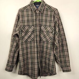 Woolrich Vintage Oatmeal Loden Wool Nylon Blend Plaid Button Down Shirt M